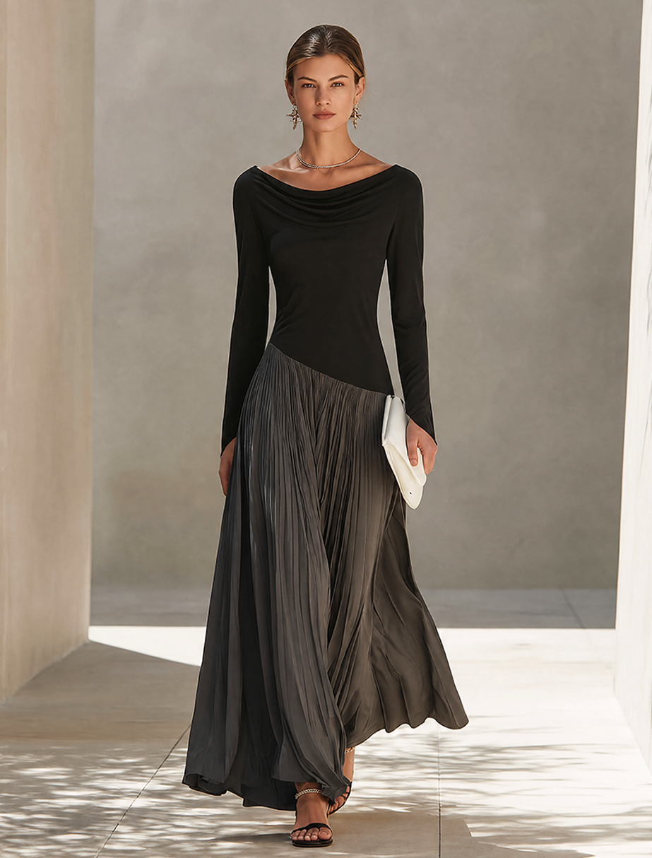 Ilda — Abito lungo in maglia elasticizzata color block