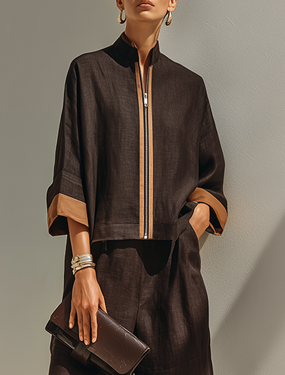 Ester — Completo due pezzi in lino con pantaloni cropped