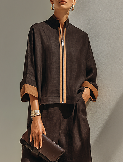 Ester — Completo due pezzi in lino con pantaloni cropped