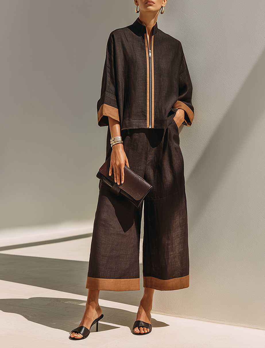 Ester — Completo due pezzi in lino con pantaloni cropped