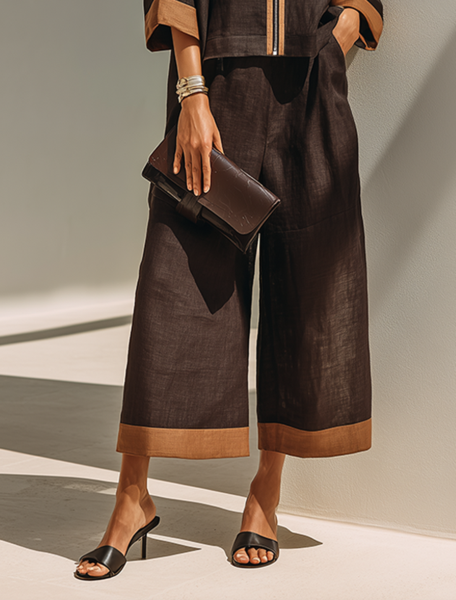 Ester — Completo due pezzi in lino con pantaloni cropped