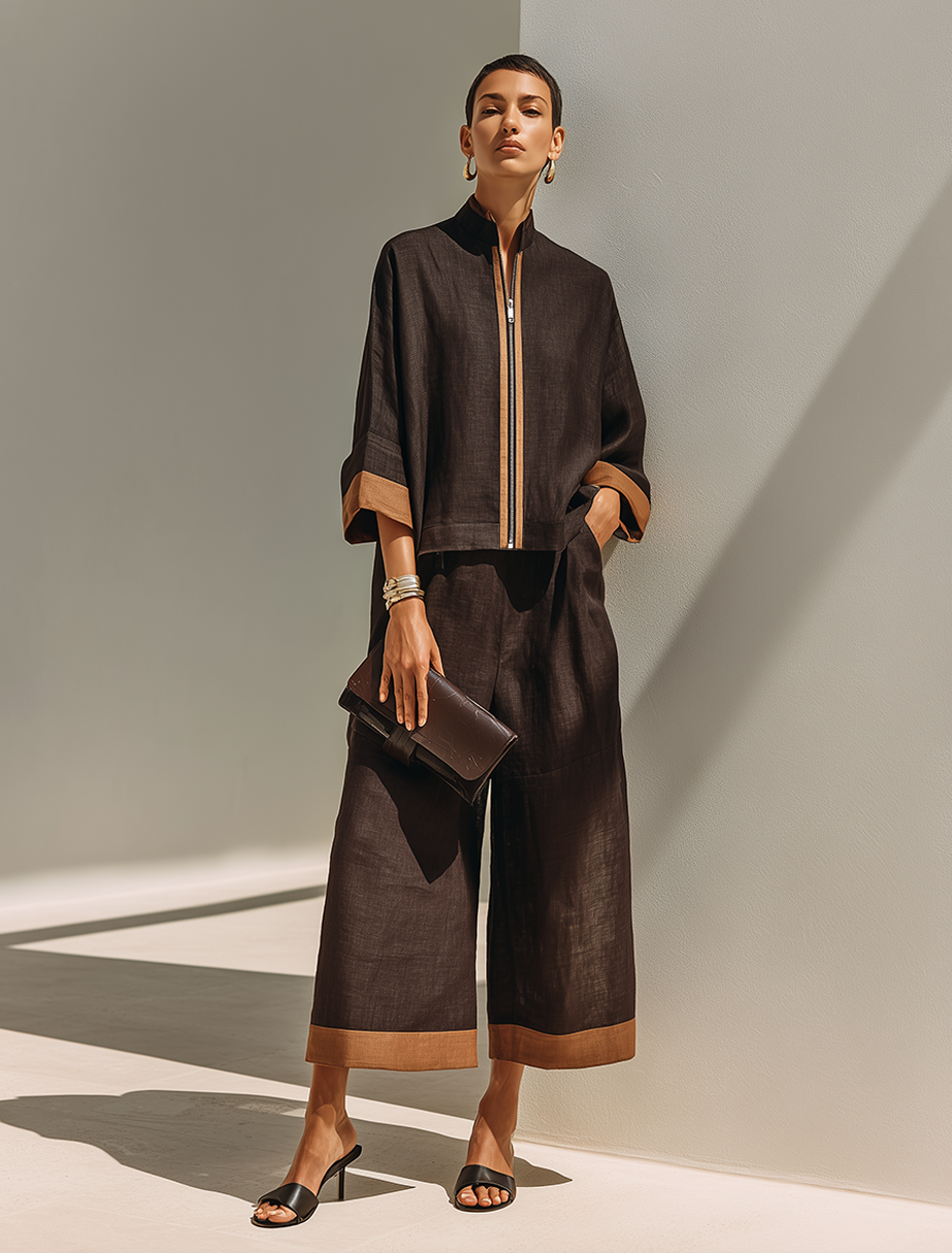 Ester — Completo due pezzi in lino con pantaloni cropped