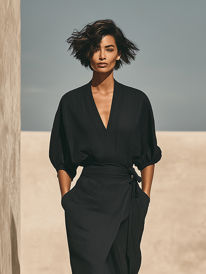 Eugenia — Completo due pezzi in lino con gonna midi