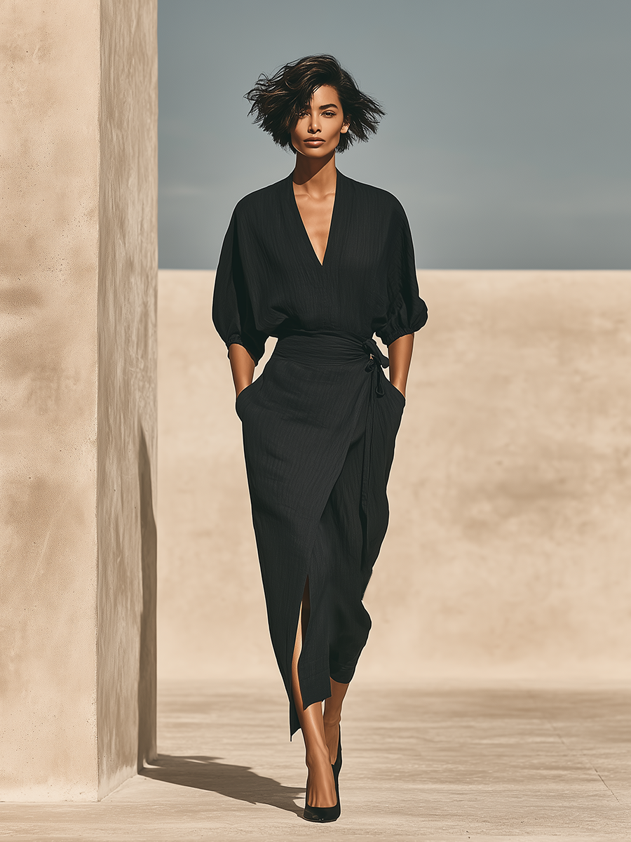 Eugenia — Completo due pezzi in lino con gonna midi