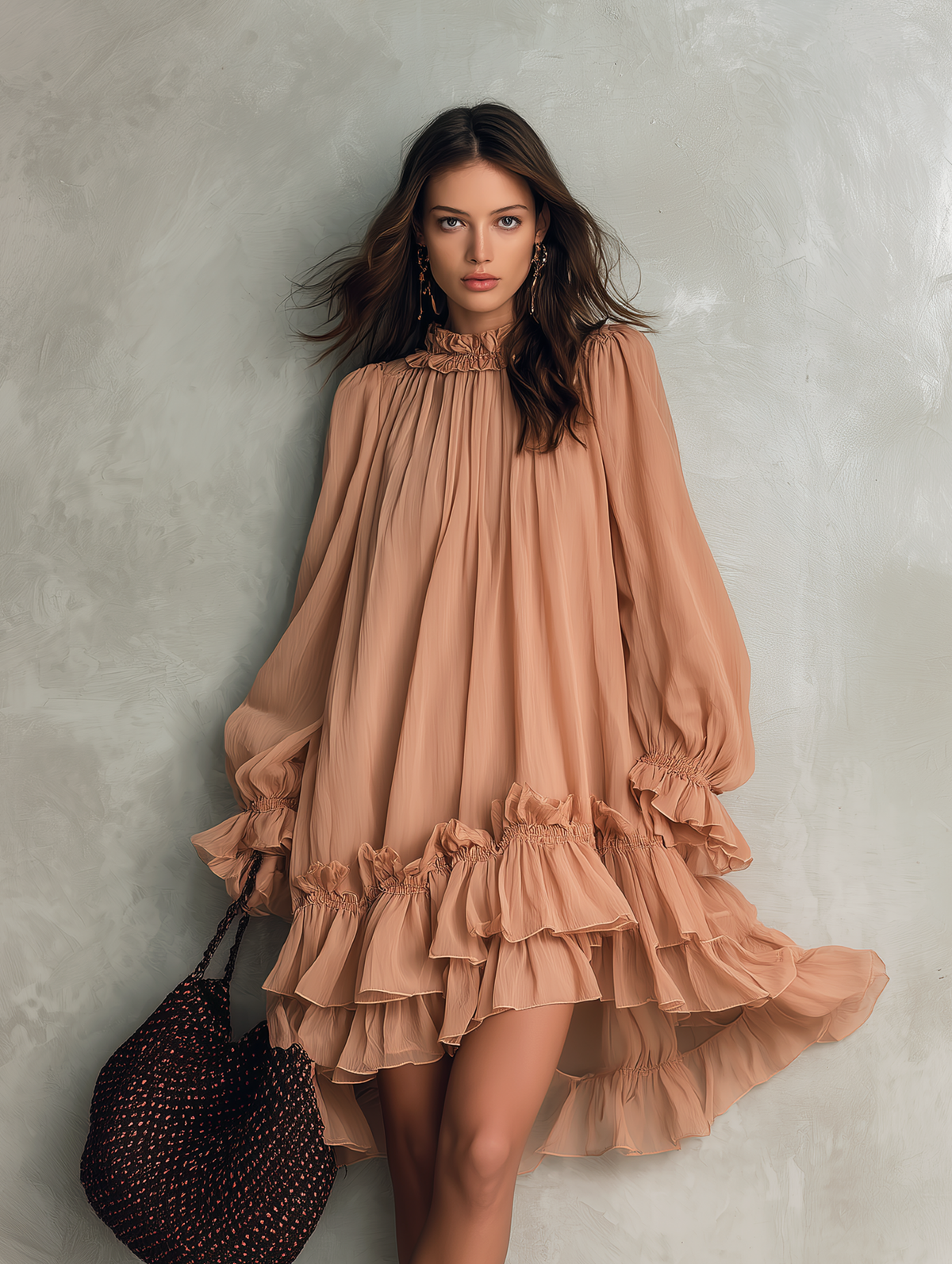 Agostina — Abito corto in chiffon con girocollo
