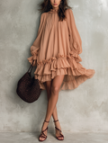 Agostina — Abito corto in chiffon con girocollo