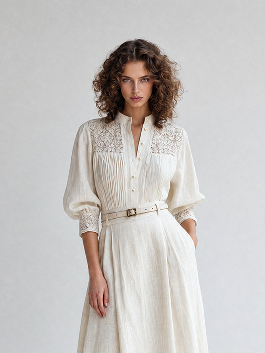 Berta — Abito midi in lino plissettato