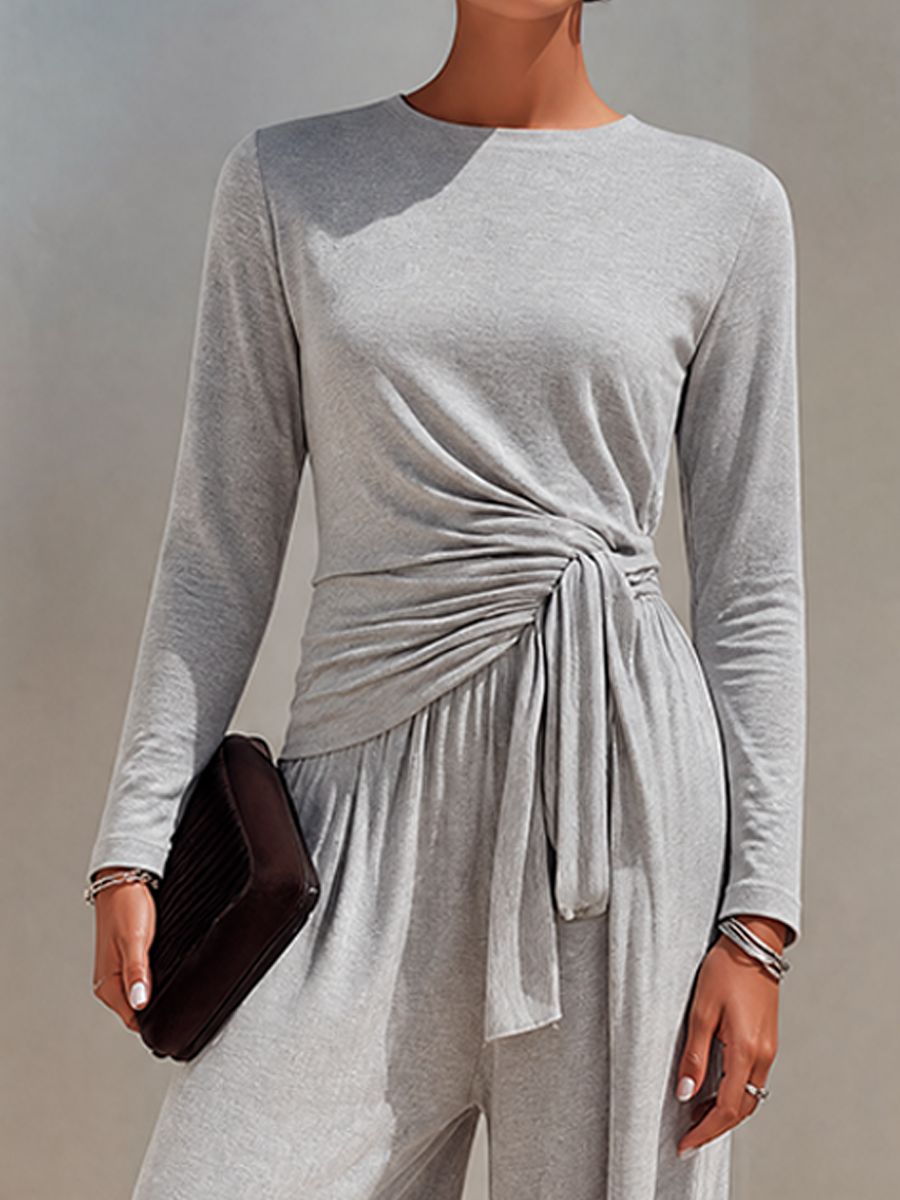 Fabiana — Completo due pezzi in maglia con pantaloni a gamba larga grigio