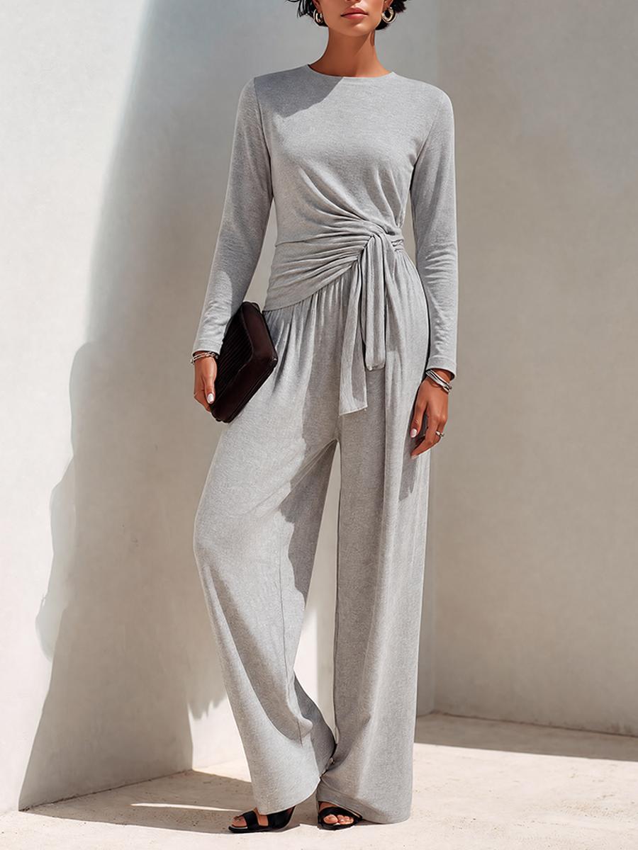 Fabiana — Completo due pezzi in maglia con pantaloni a gamba larga grigio