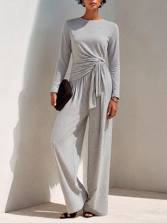 Fabiana — Completo due pezzi in maglia con pantaloni a gamba larga grigio