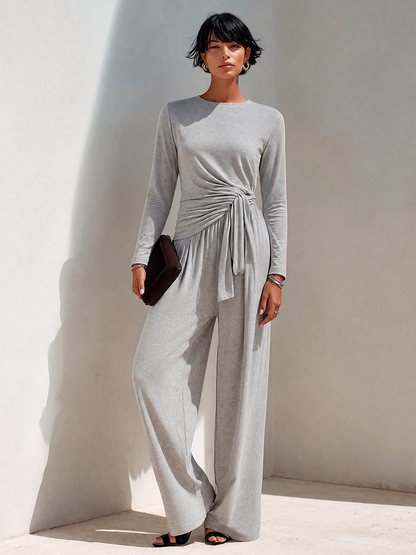Fabiana — Completo due pezzi in maglia con pantaloni a gamba larga grigio