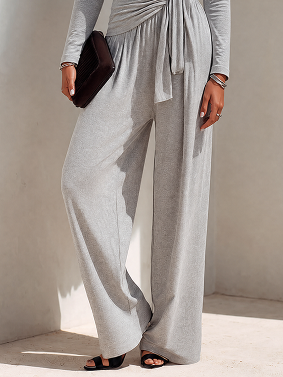 Fabiana — Completo due pezzi in maglia con pantaloni a gamba larga grigio