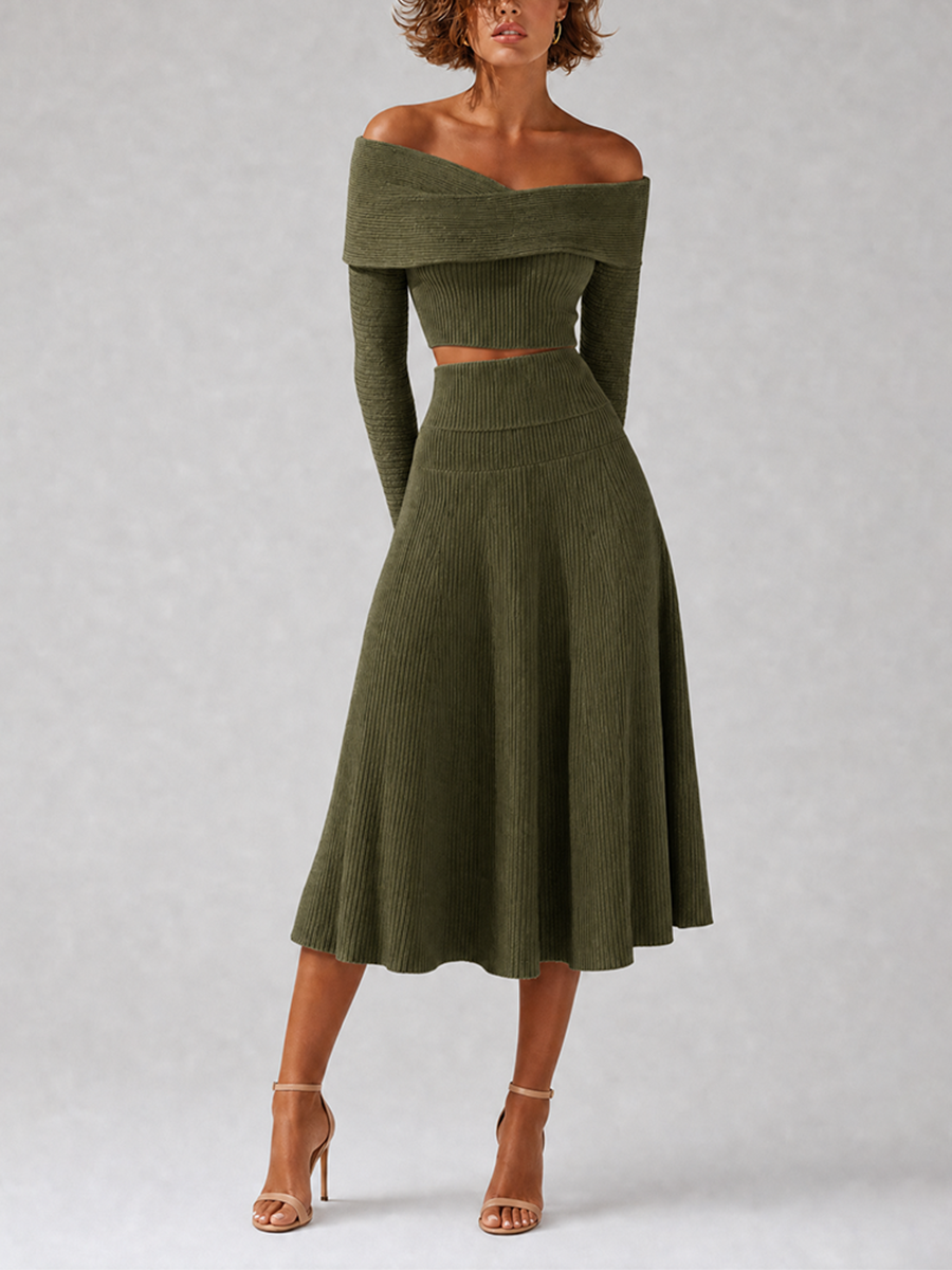 Fabrizia — Completo due pezzi in maglia a coste con gonna midi