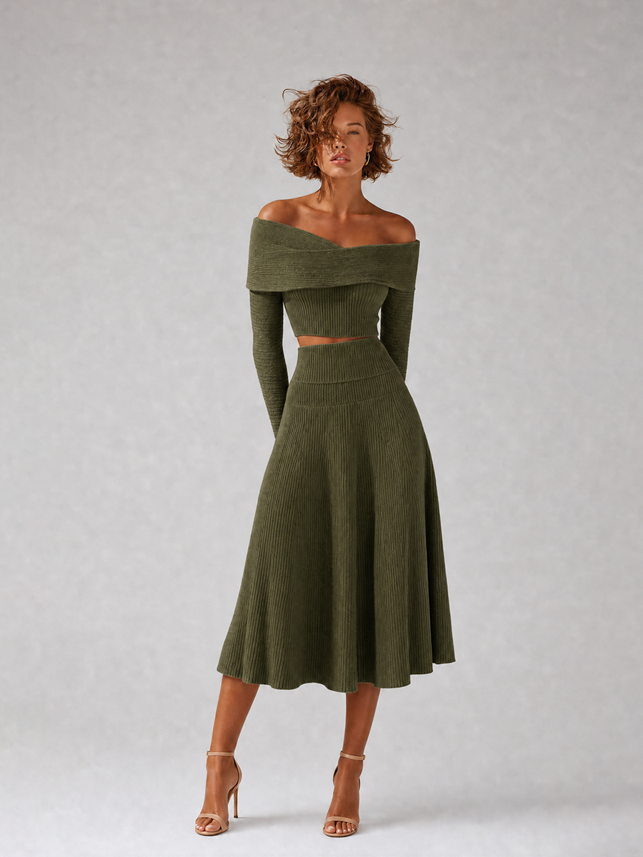 Fabrizia — Completo due pezzi in maglia a coste con gonna midi