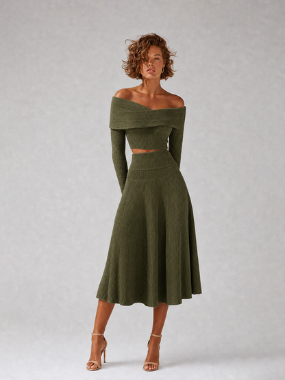 Fabrizia — Completo due pezzi in maglia a coste con gonna midi