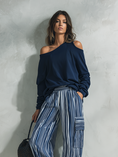 Flaminia — Completo due pezzi in felpa di cotone a righe