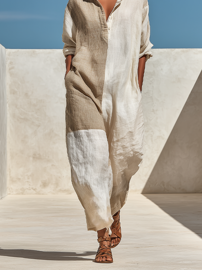 Lella — Tuta intera in lino color block