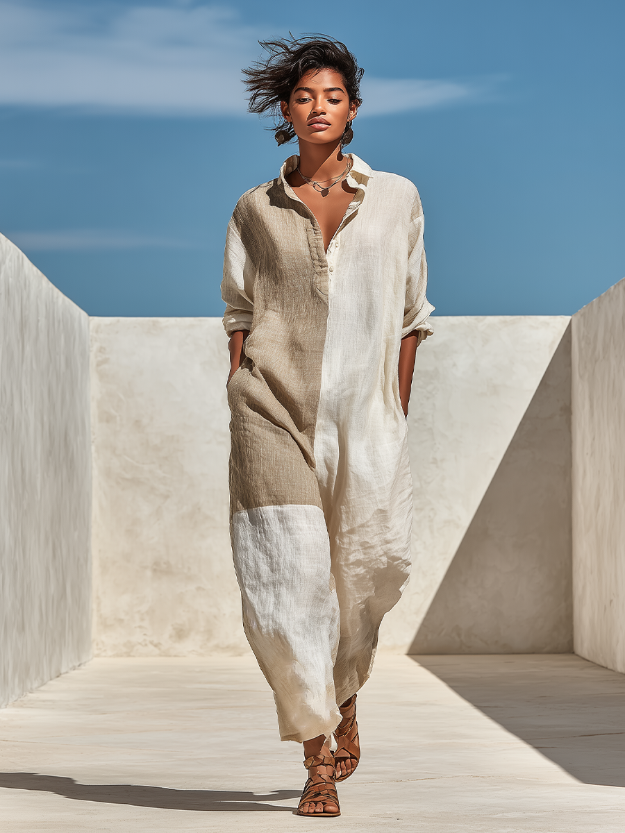 Lella — Tuta intera in lino color block