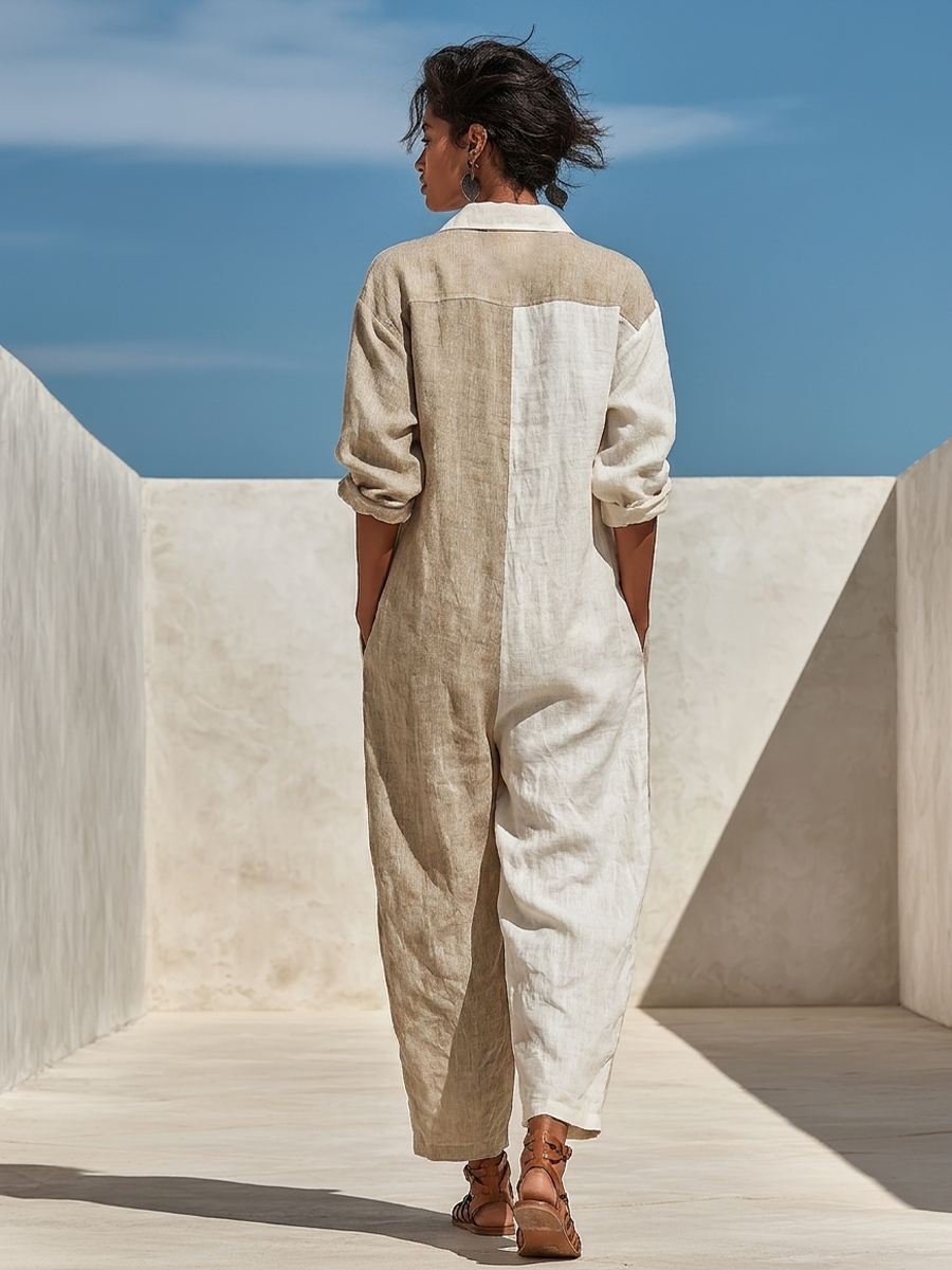 Lella — Tuta intera in lino color block