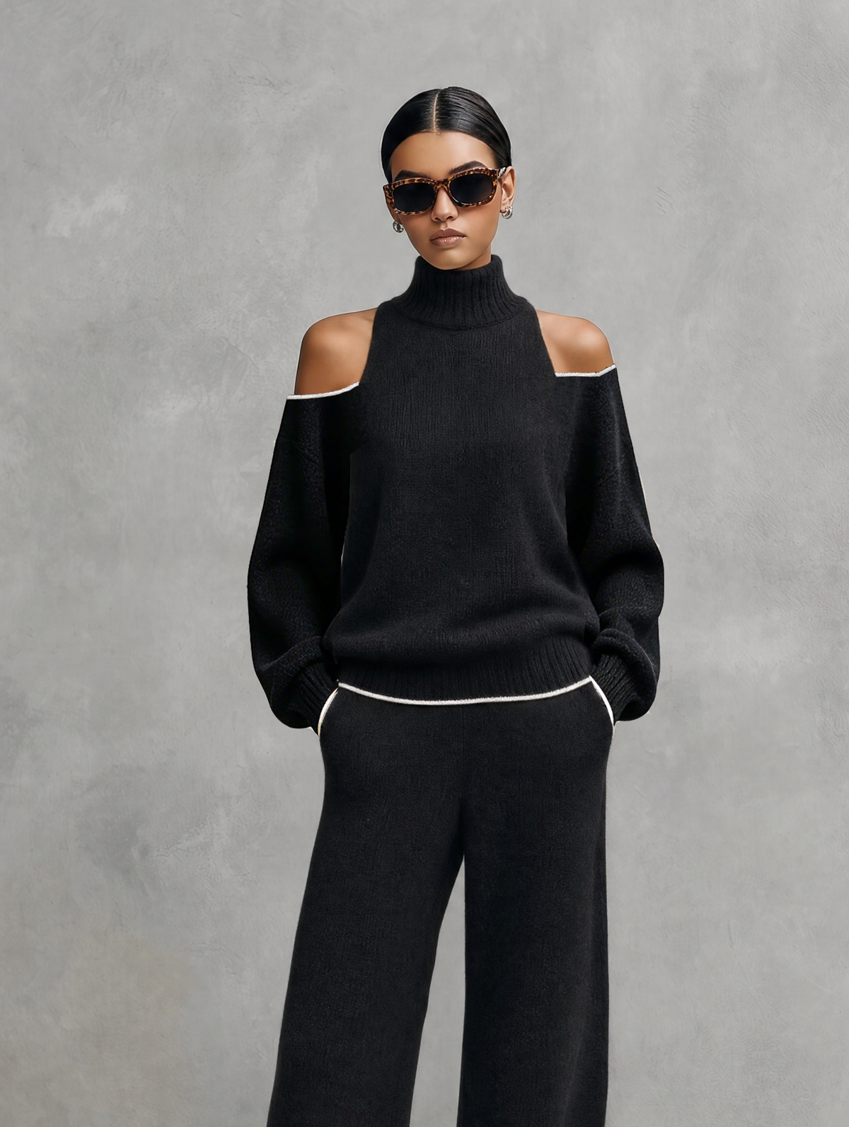 Giuliana — Completo due pezzi in maglia con pantaloni nero