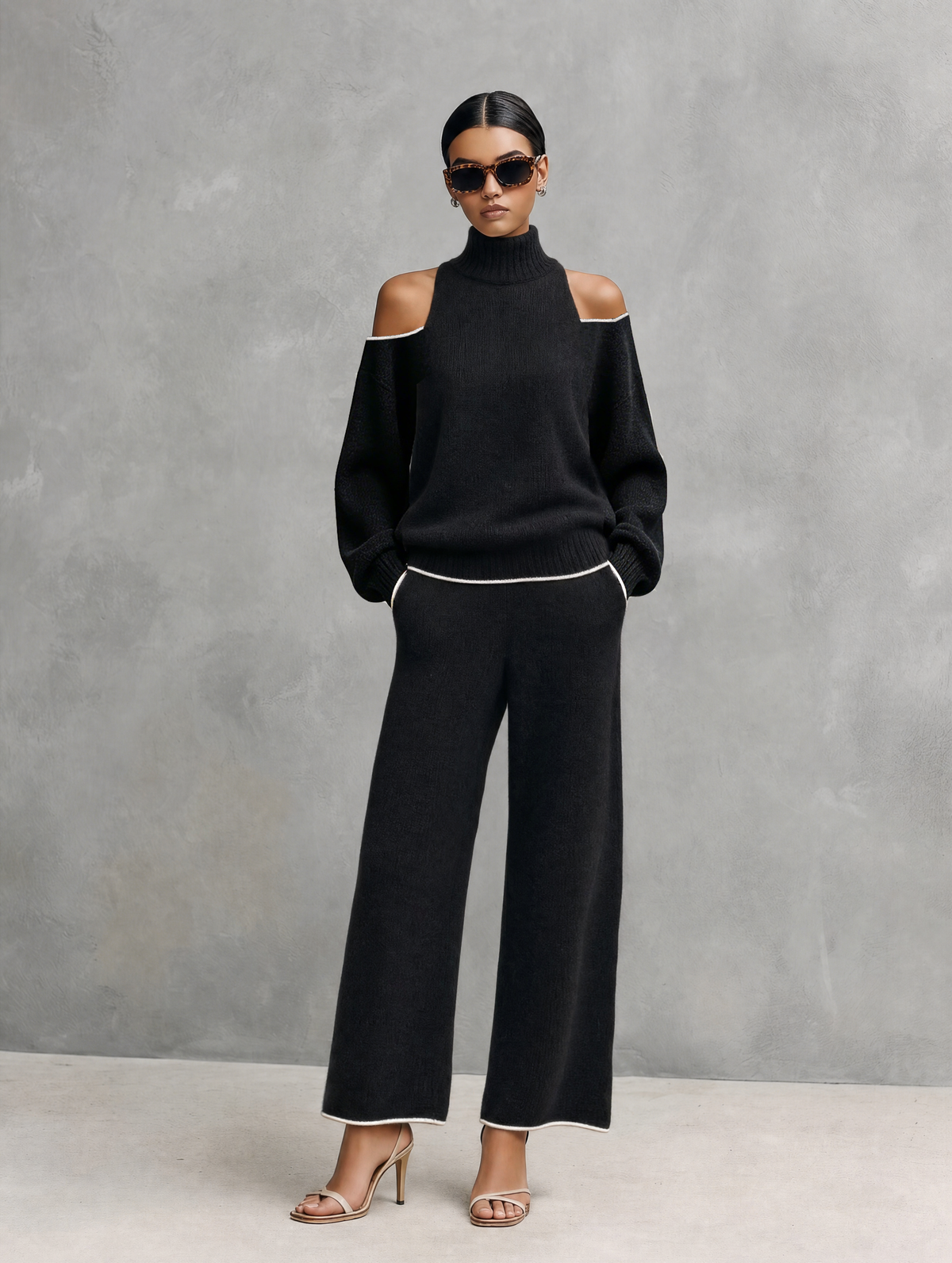 Giuliana — Completo due pezzi in maglia con pantaloni nero