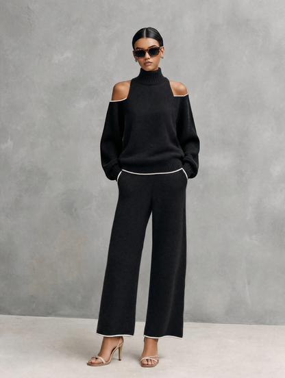Giuliana — Completo due pezzi in maglia con pantaloni nero