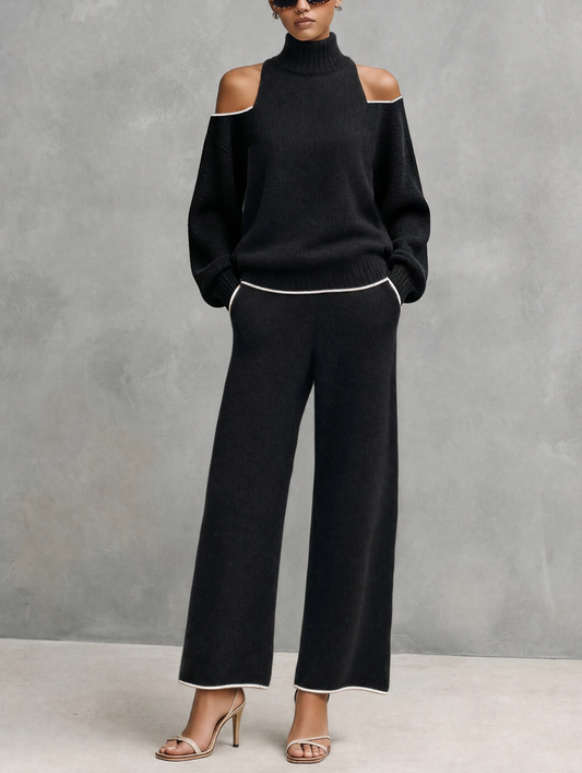 Giuliana — Completo due pezzi in maglia con pantaloni nero