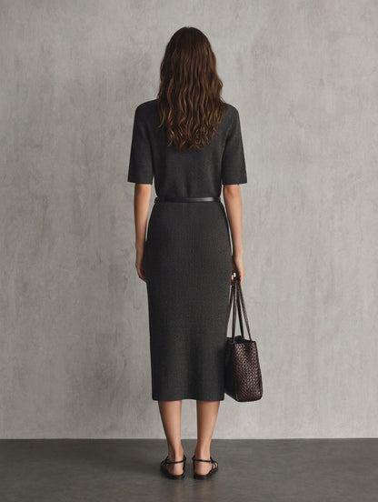 Italina — Abito midi in maglia con girocollo grigio scuro