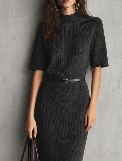 Italina — Abito midi in maglia con girocollo grigio scuro