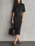 Italina — Abito midi in maglia con girocollo grigio scuro