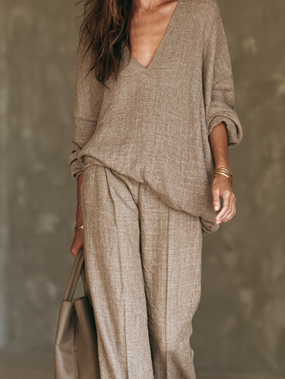 Grazia — Completo due pezzi con pantaloni marrone