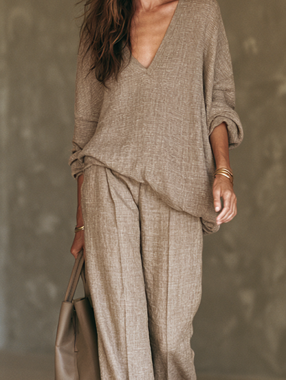 Grazia — Completo due pezzi con pantaloni marrone
