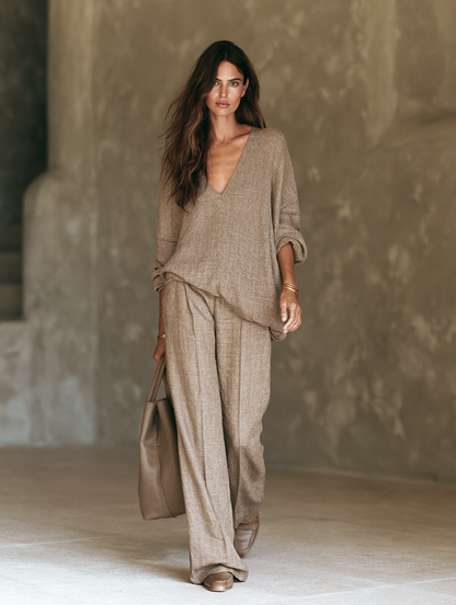 Grazia — Completo due pezzi con pantaloni marrone