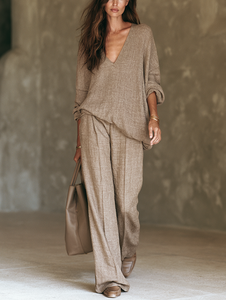 Grazia — Completo due pezzi con pantaloni marrone
