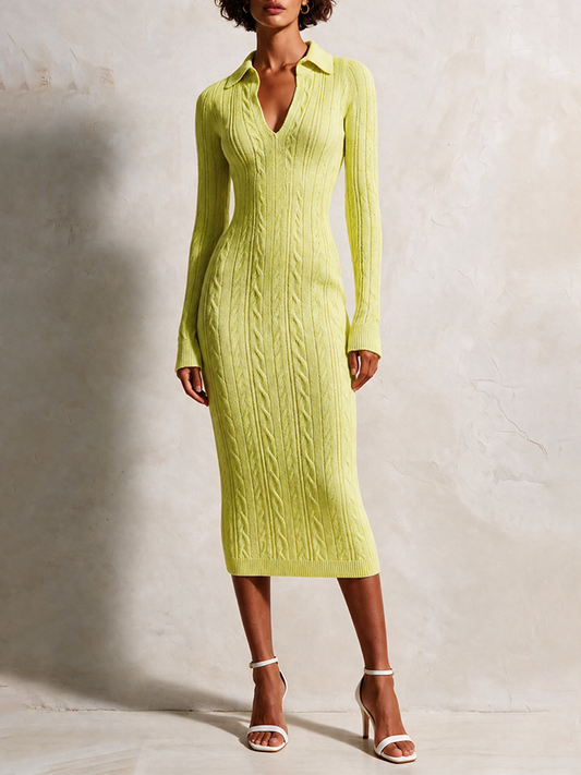 Liana — Abito midi in maglia con collo polo
