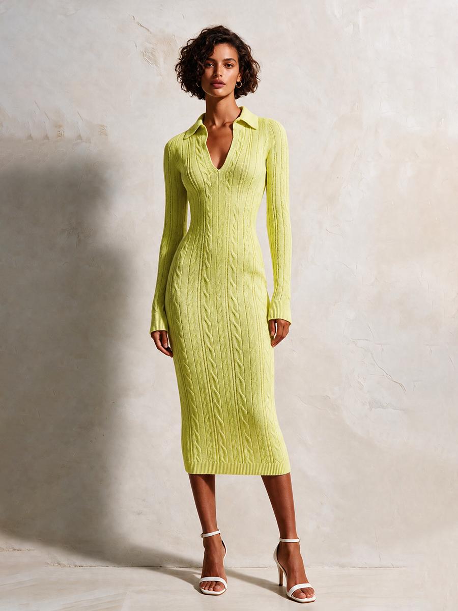 Liana — Abito midi in maglia con collo polo