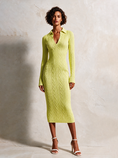 Liana — Abito midi in maglia con collo polo
