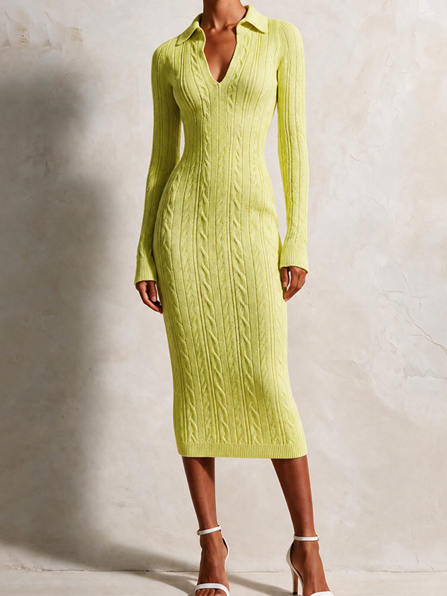 Liana — Abito midi in maglia con collo polo