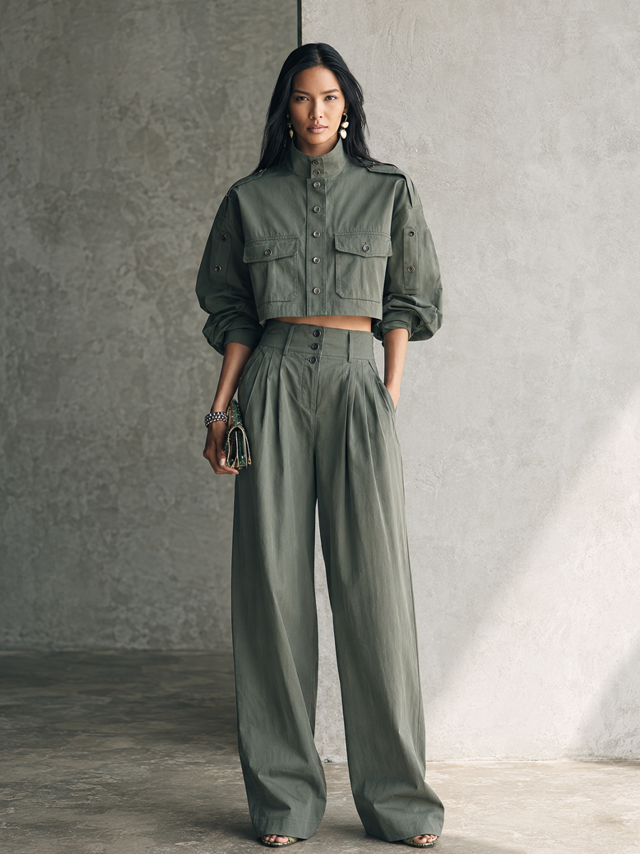 Ilaria — Completo due pezzi in cotone plissettato verde