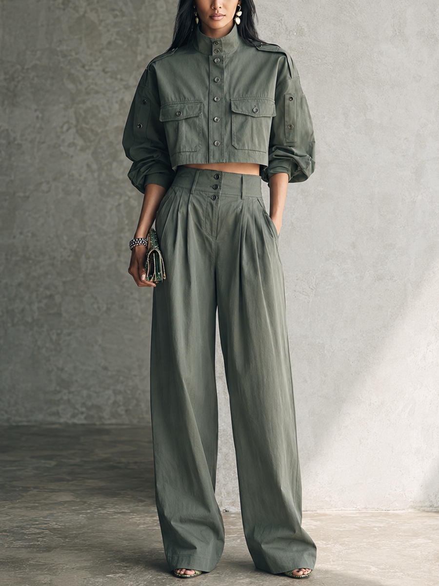 Ilaria — Completo due pezzi in cotone plissettato verde