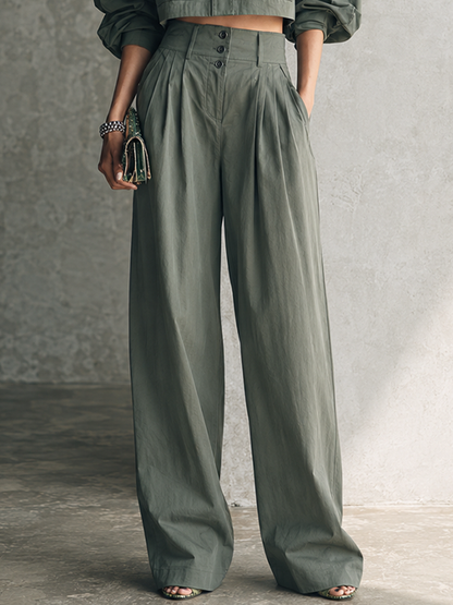 Ilaria — Completo due pezzi in cotone plissettato verde