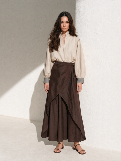 Speranza — Blusa in lino con collo alla coreana