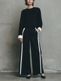 Isabella — Completo due pezzi in maglia con pantaloni a gamba larga nero