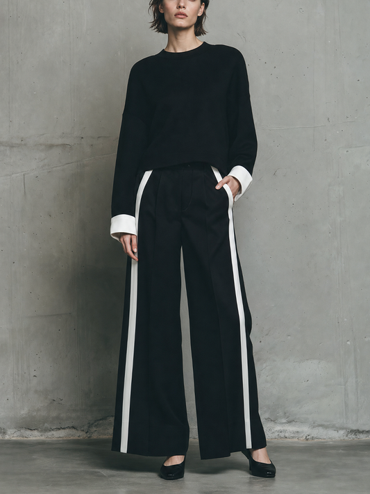Isabella — Completo due pezzi in maglia con pantaloni a gamba larga nero