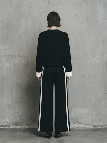 Isabella — Completo due pezzi in maglia con pantaloni a gamba larga nero