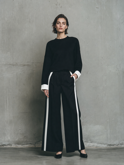 Isabella — Completo due pezzi in maglia con pantaloni a gamba larga nero
