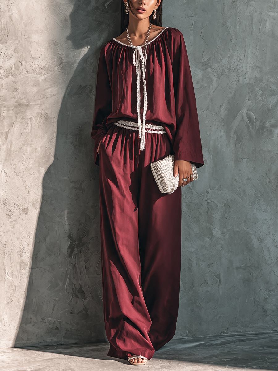 Greta — Completo due pezzi in cotone con pantaloni a gamba larga