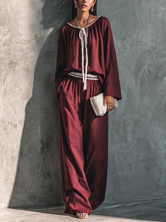 Greta — Completo due pezzi in cotone con pantaloni a gamba larga