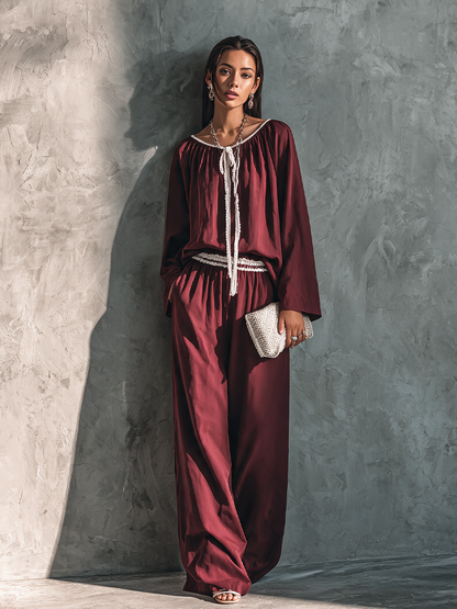 Greta — Completo due pezzi in cotone con pantaloni a gamba larga