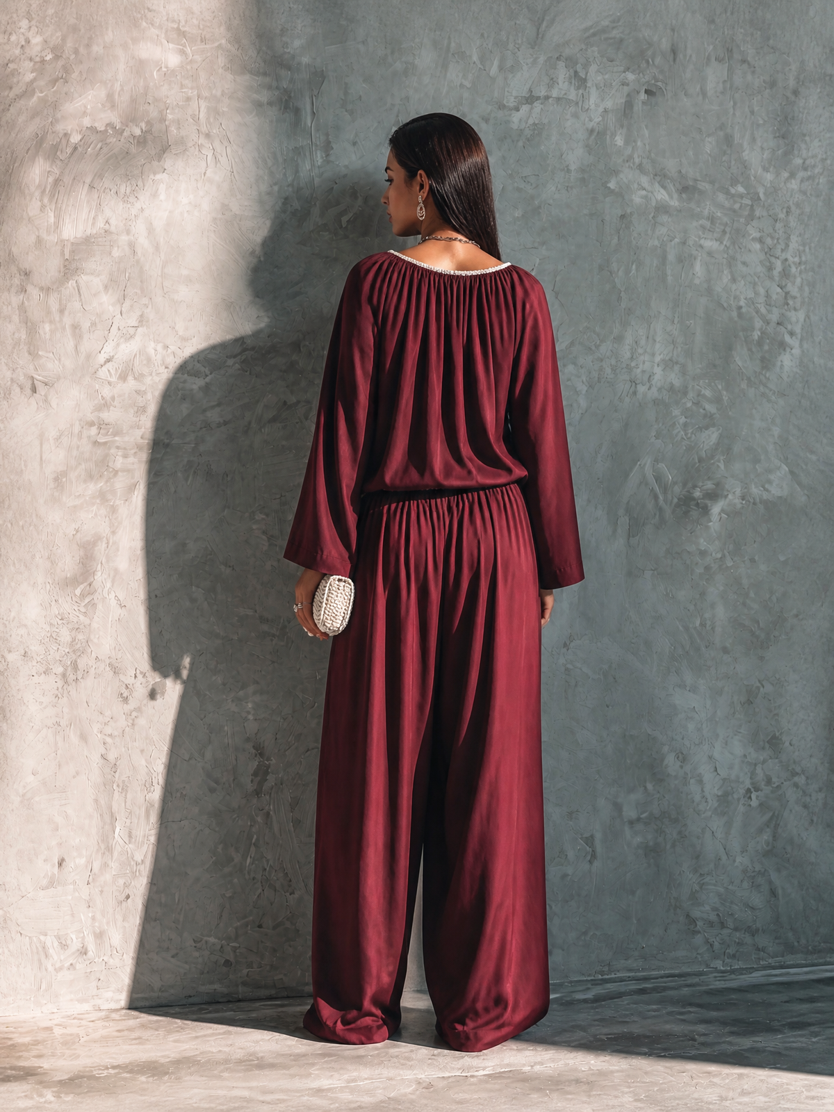 Greta — Completo due pezzi in cotone con pantaloni a gamba larga